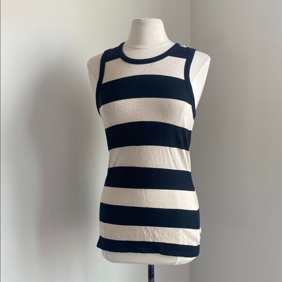 JAMES PERSE Striped Tank Womens Sz Medium Black Cream Rugby Stripe Linen Blend - Picture 1 of 7